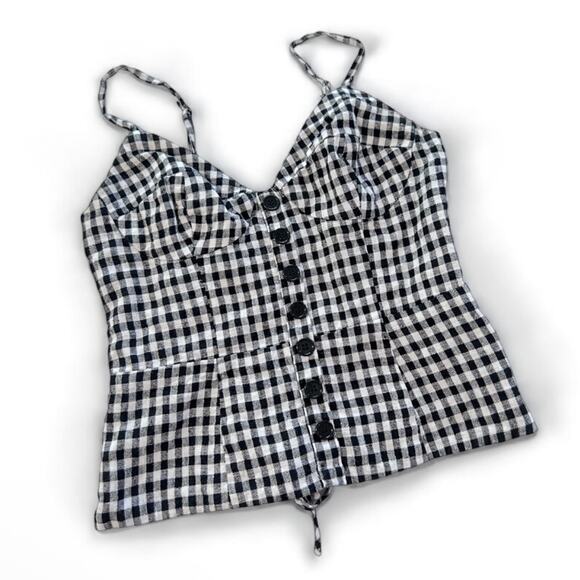 Reformation Cozumel Linen Gingham lace up Top Sz 0 - Picture 2 of 4